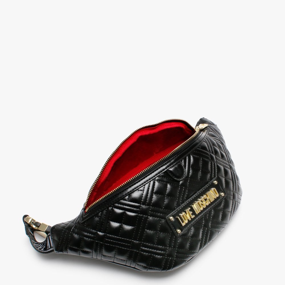 Diamond Check Quilted Black Belt Bag