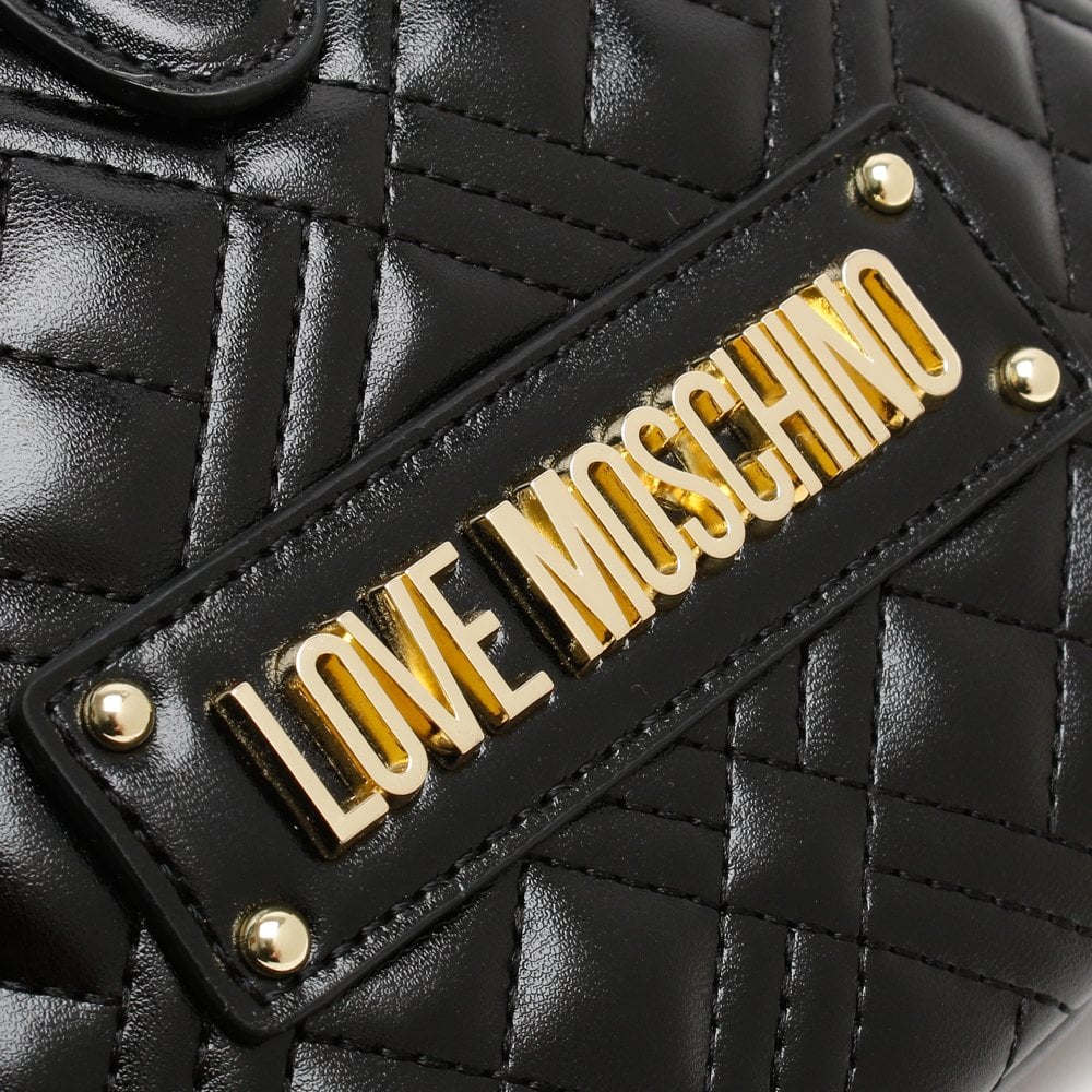Diamond Check Quilted Black Belt Bag