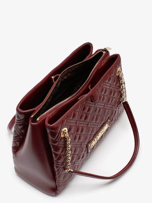 Diamond Check Burgundy Patent Chain Shopper Bag