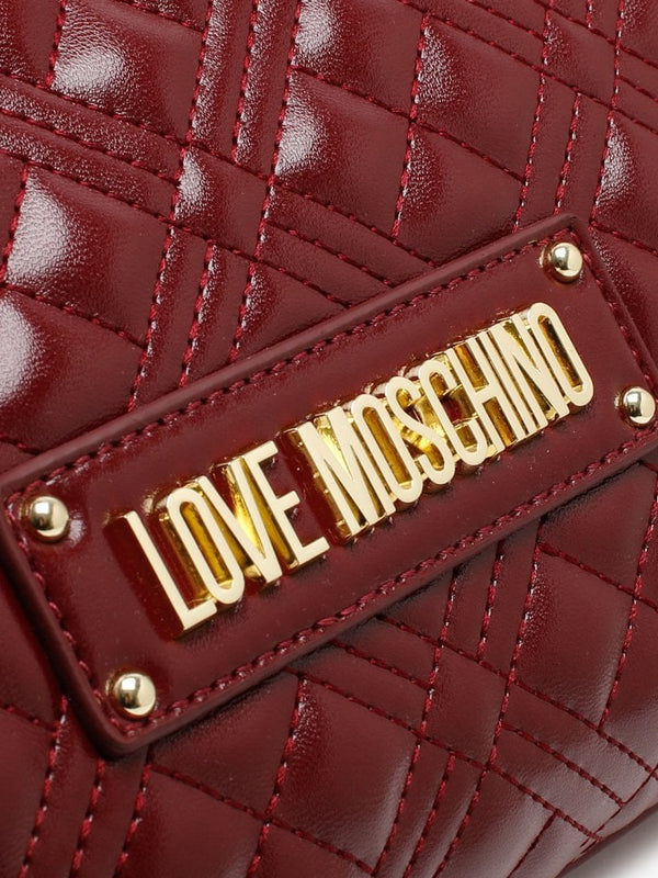 Diamond Check Burgundy Patent Chain Shopper Bag