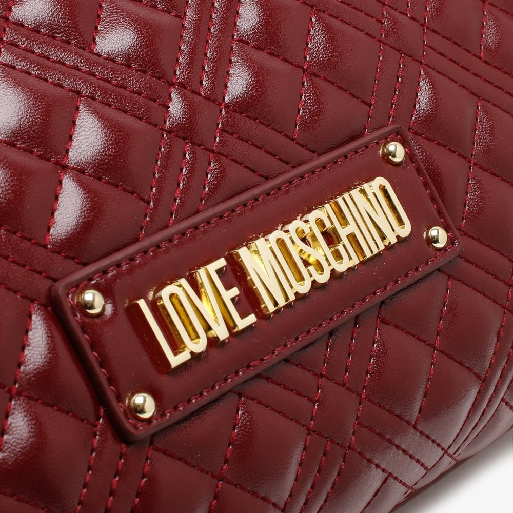Diamond Check Burgundy Patent Chain Shopper Bag