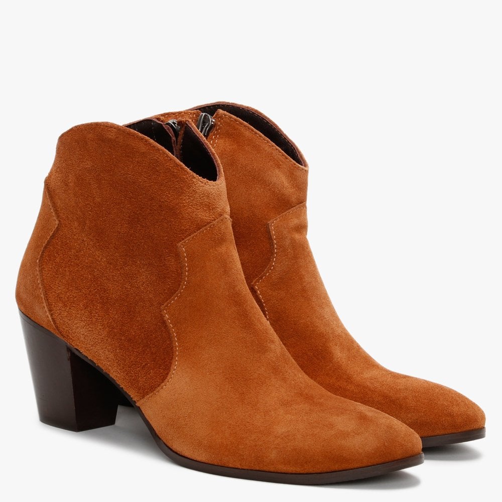 Barara Brown Suede Western Ankle Boots