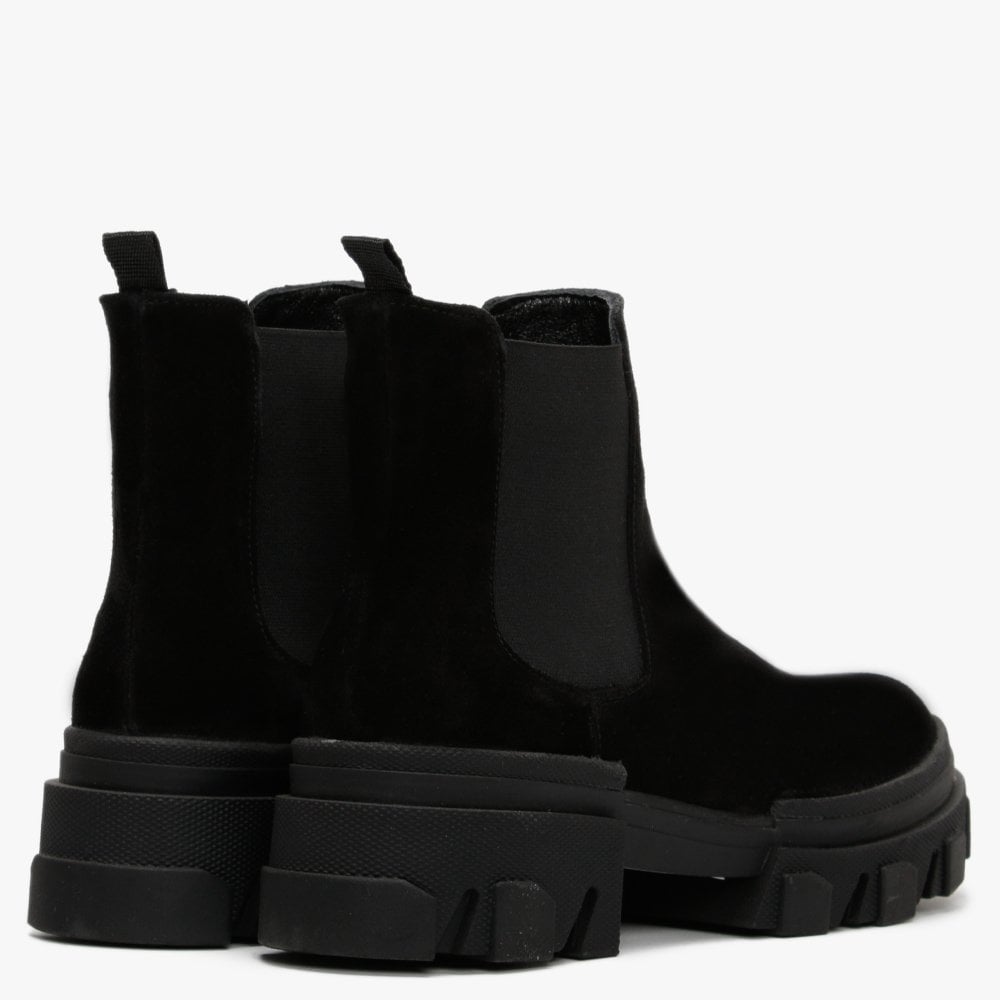 Bigo Black Suede Chunky Chelsea Boots