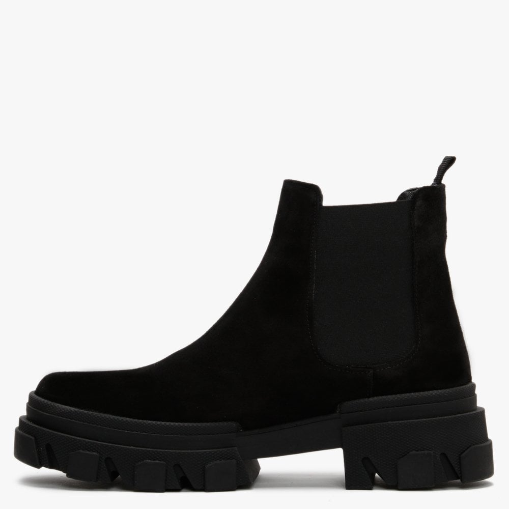 Bigo Black Suede Chunky Chelsea Boots