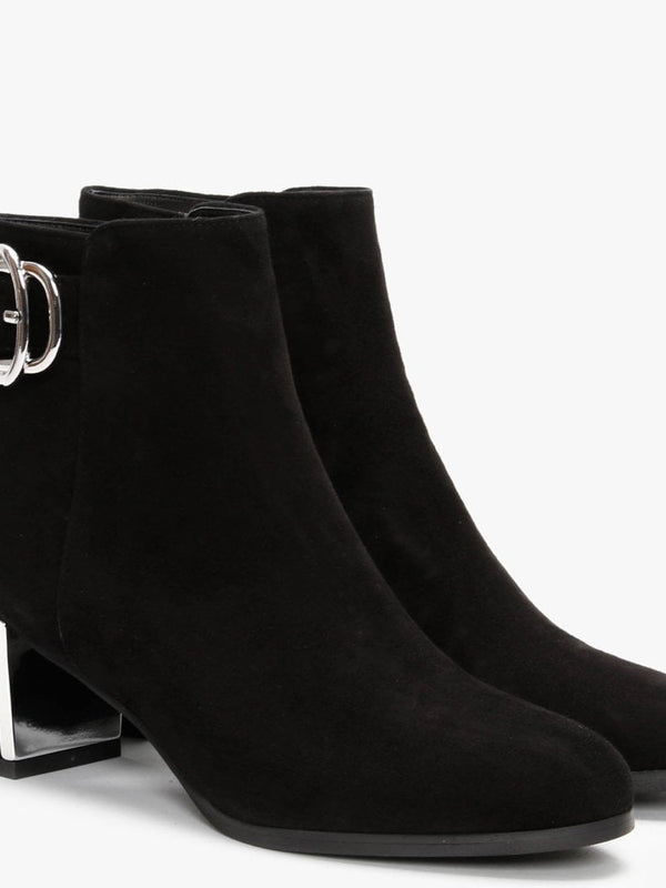 Enthie Black Suede Buckle Ankle Boots