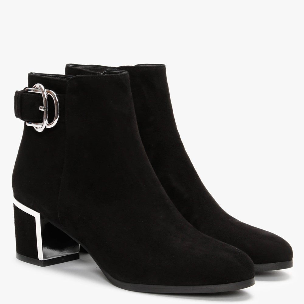 Enthie Black Suede Buckle Ankle Boots