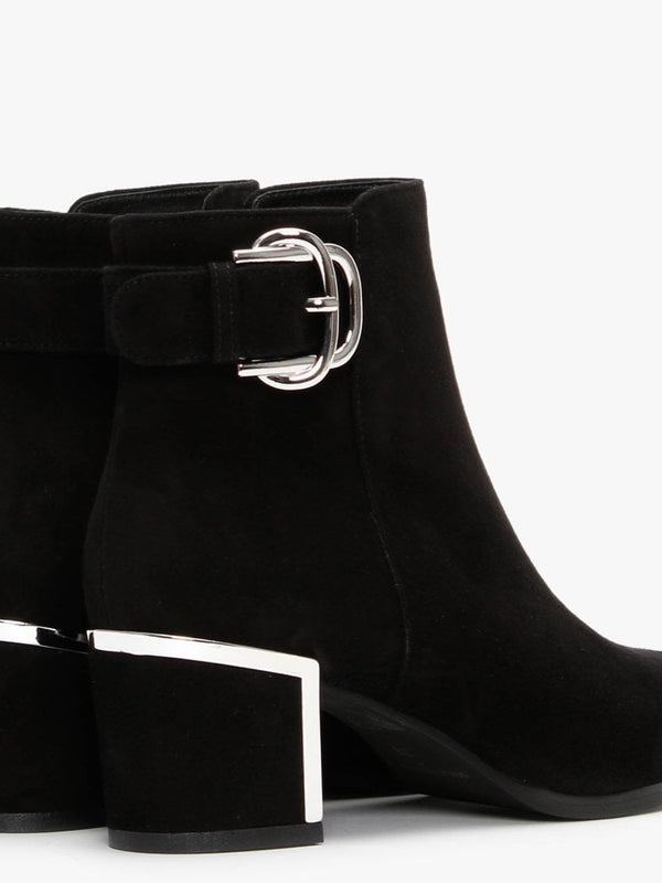 Enthie Black Suede Buckle Ankle Boots