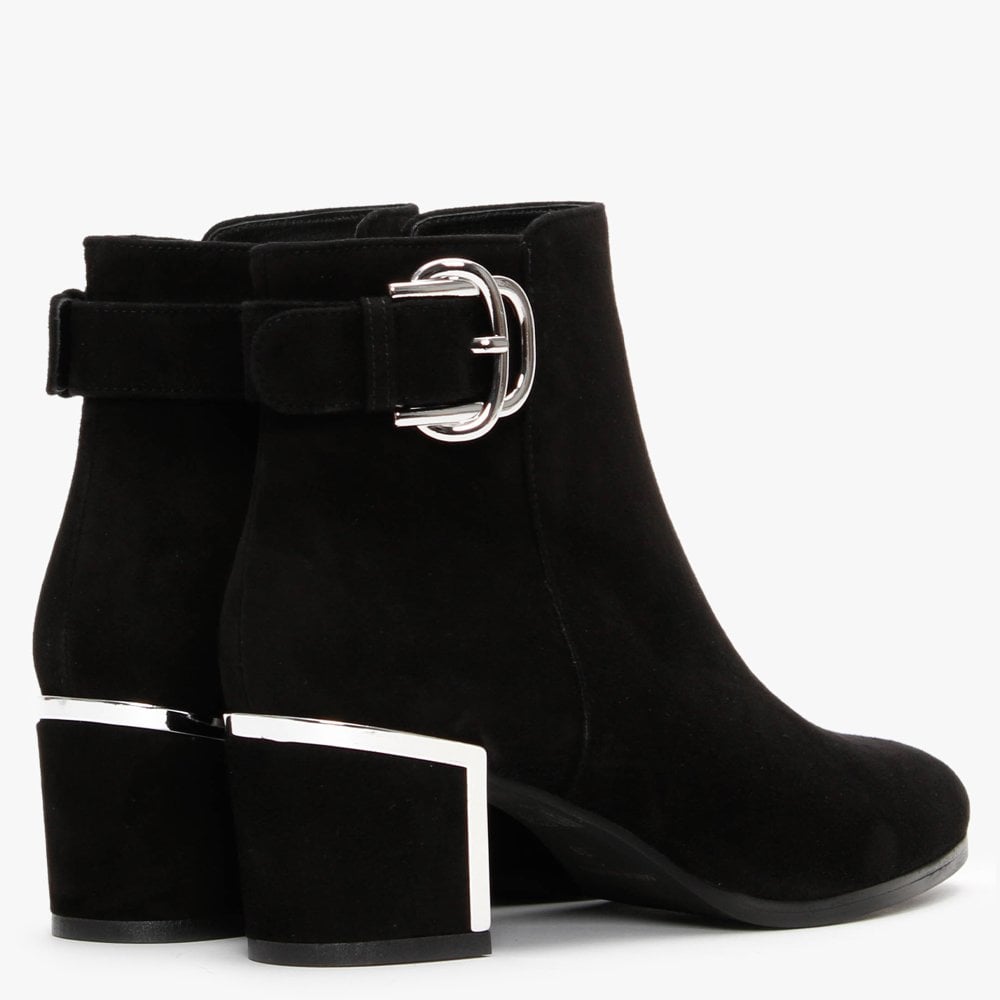 Enthie Black Suede Buckle Ankle Boots