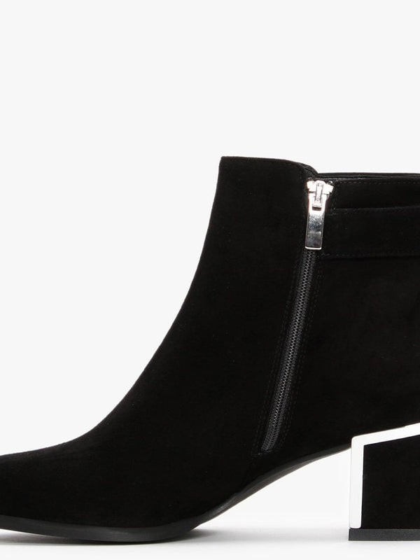 Enthie Black Suede Buckle Ankle Boots