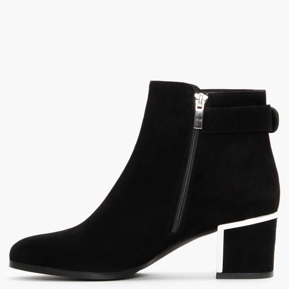 Enthie Black Suede Buckle Ankle Boots