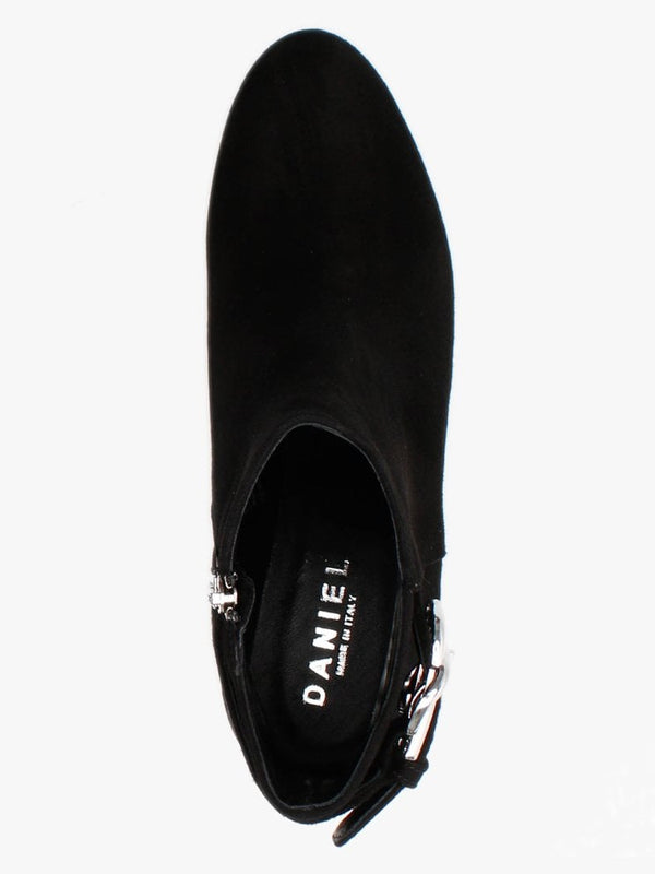 Enthie Black Suede Buckle Ankle Boots