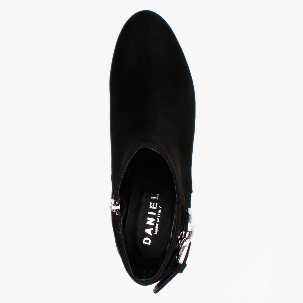 Enthie Black Suede Buckle Ankle Boots