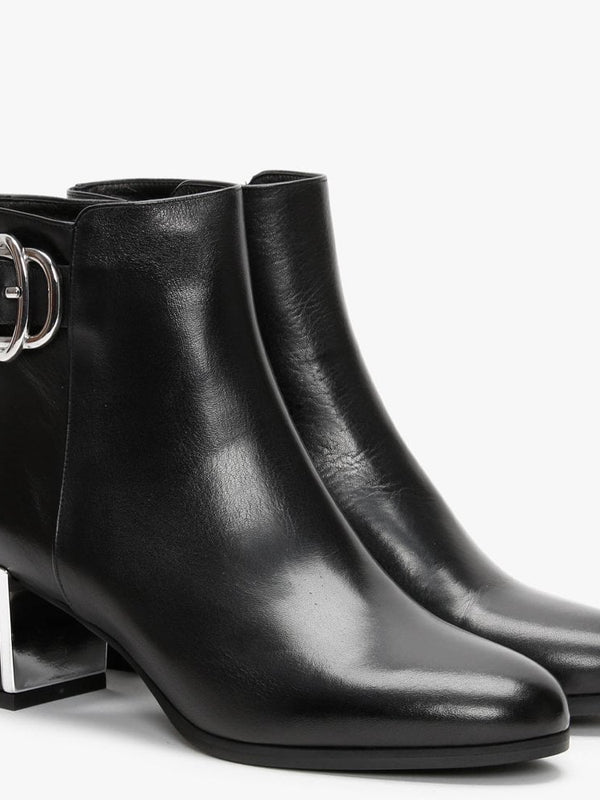 Enthie Black Leather Buckle Ankle Boots