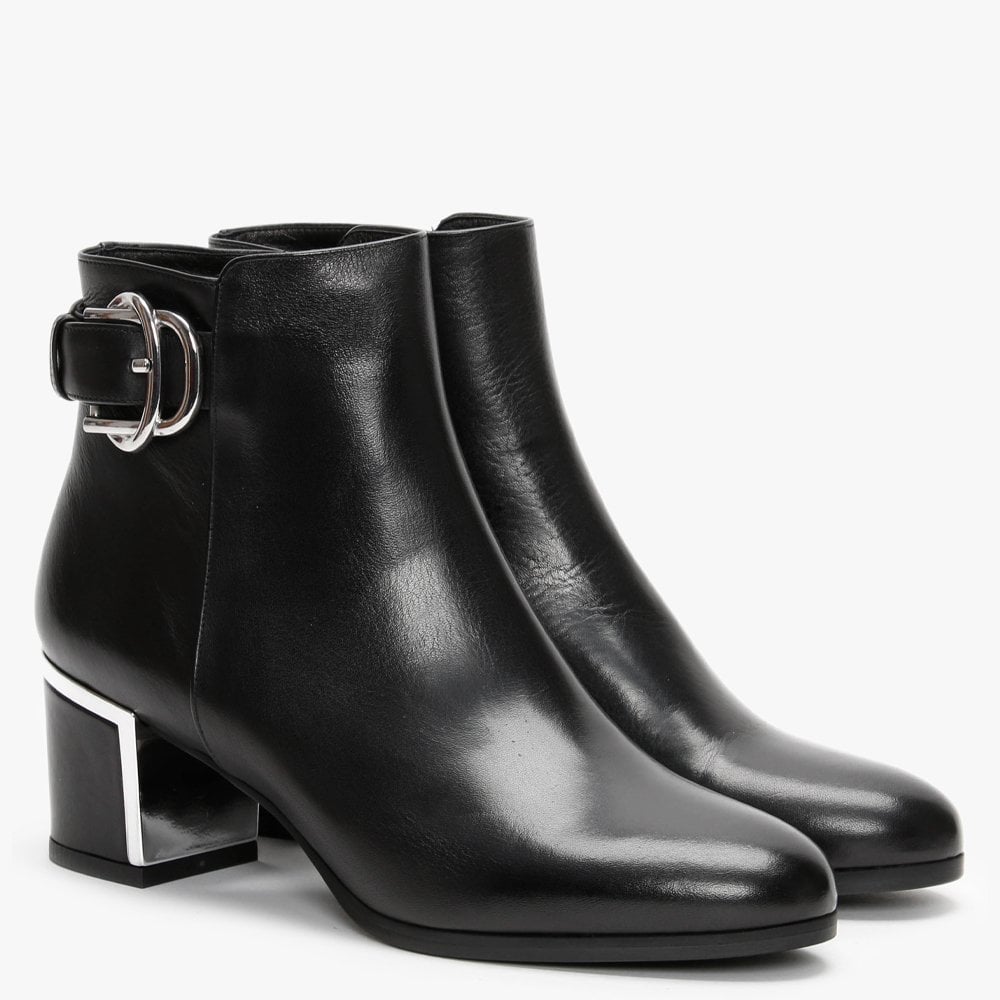 Enthie Black Leather Buckle Ankle Boots