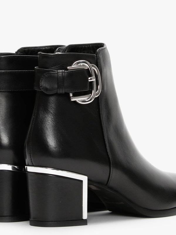 Enthie Black Leather Buckle Ankle Boots