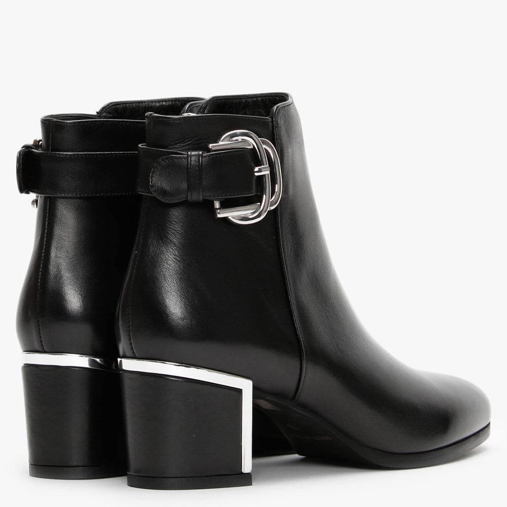 Enthie Black Leather Buckle Ankle Boots
