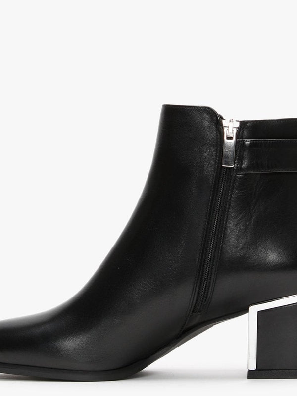 Enthie Black Leather Buckle Ankle Boots