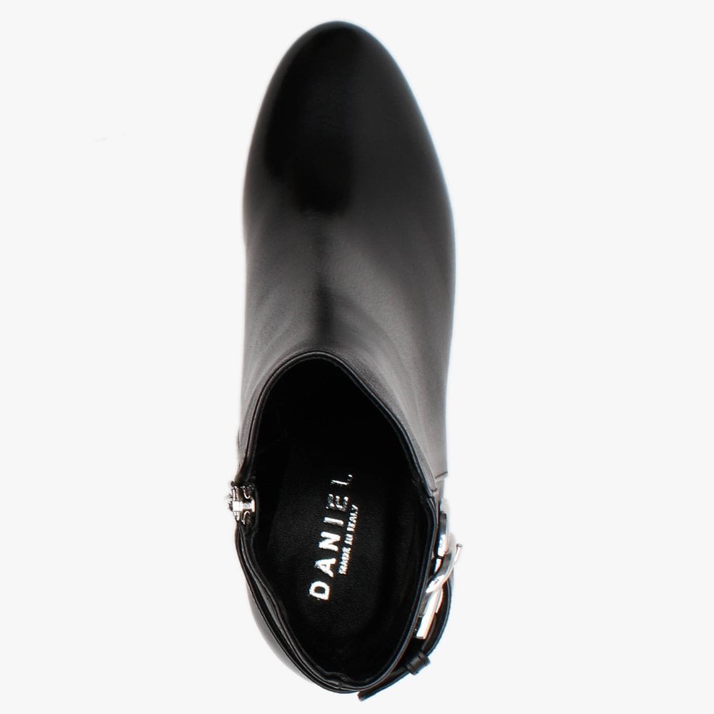Enthie Black Leather Buckle Ankle Boots