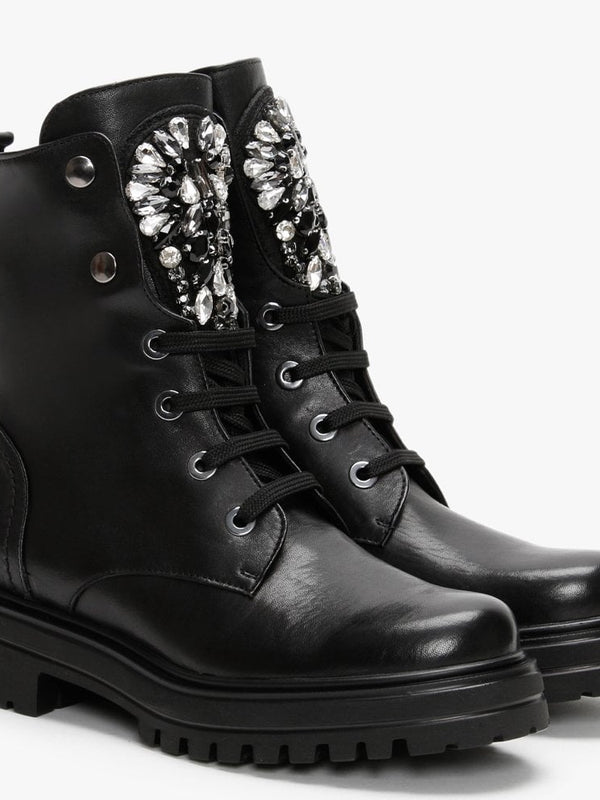 Emrika Black Leather Embellished Ankle Boots