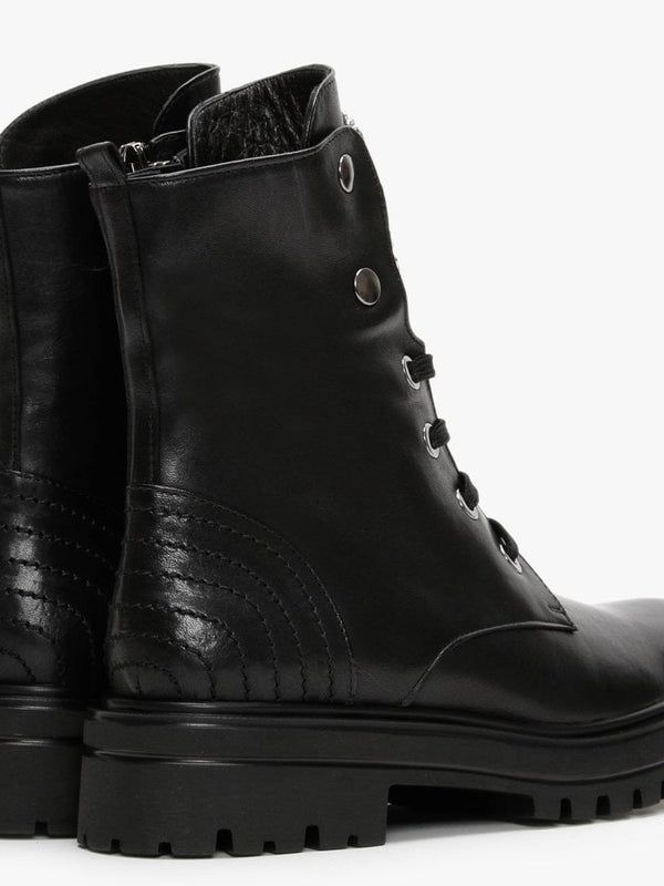 Emrika Black Leather Embellished Ankle Boots