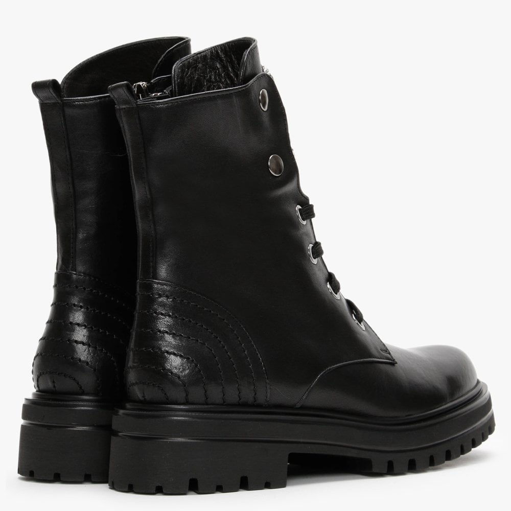 Emrika Black Leather Embellished Ankle Boots