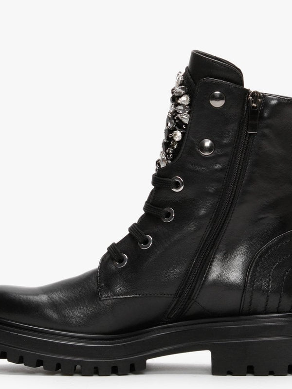 Emrika Black Leather Embellished Ankle Boots