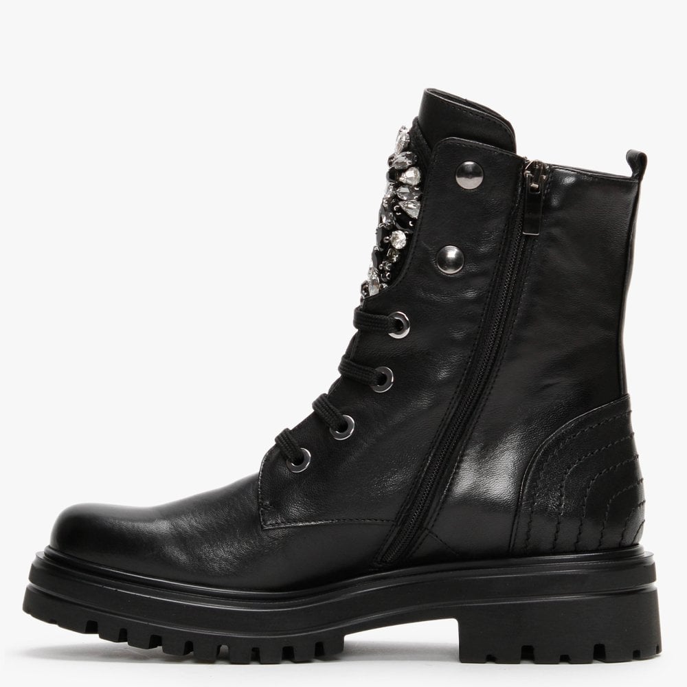 Emrika Black Leather Embellished Ankle Boots