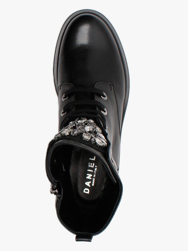 Emrika Black Leather Embellished Ankle Boots