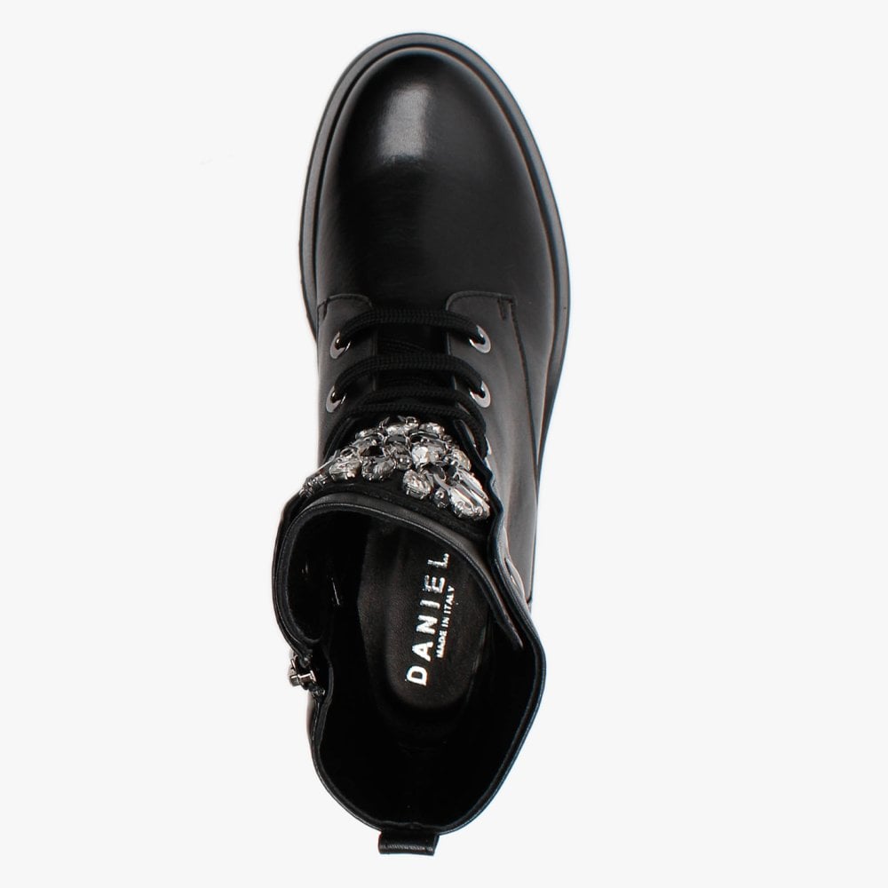 Emrika Black Leather Embellished Ankle Boots