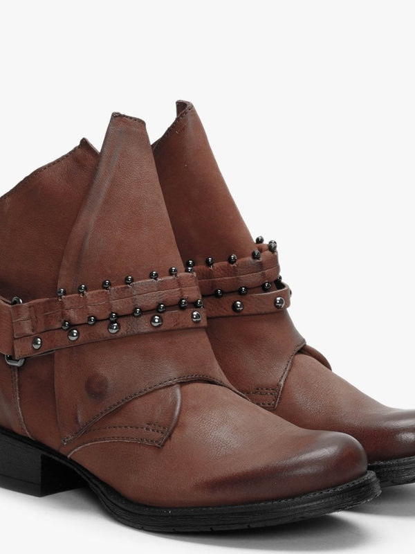 Madison Tan Leather Studded Strap Ankle Boots