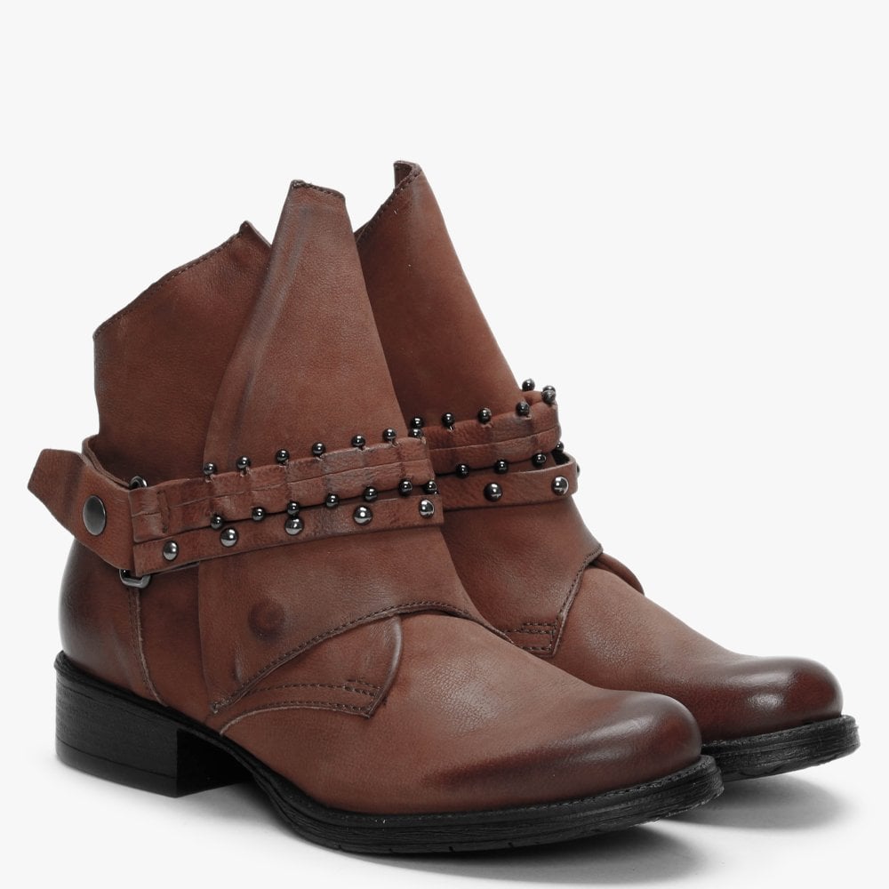 Madison Tan Leather Studded Strap Ankle Boots