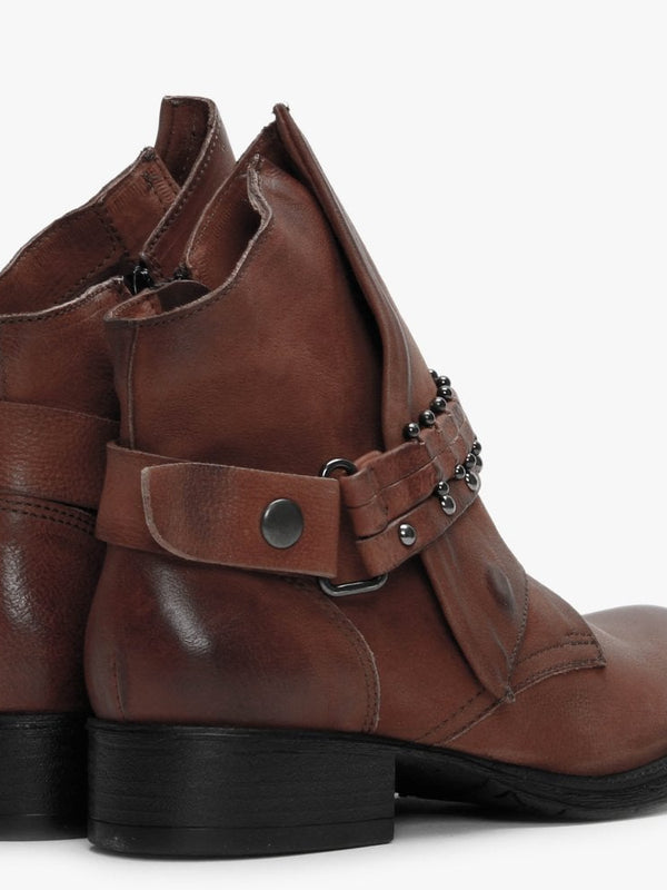 Madison Tan Leather Studded Strap Ankle Boots