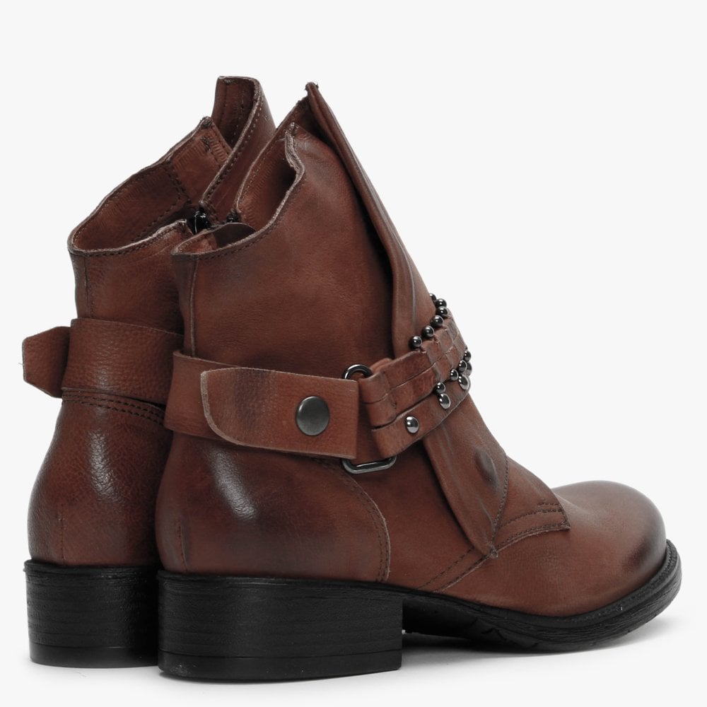 Madison Tan Leather Studded Strap Ankle Boots