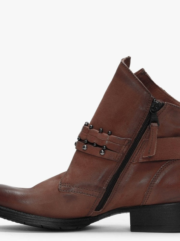 Madison Tan Leather Studded Strap Ankle Boots