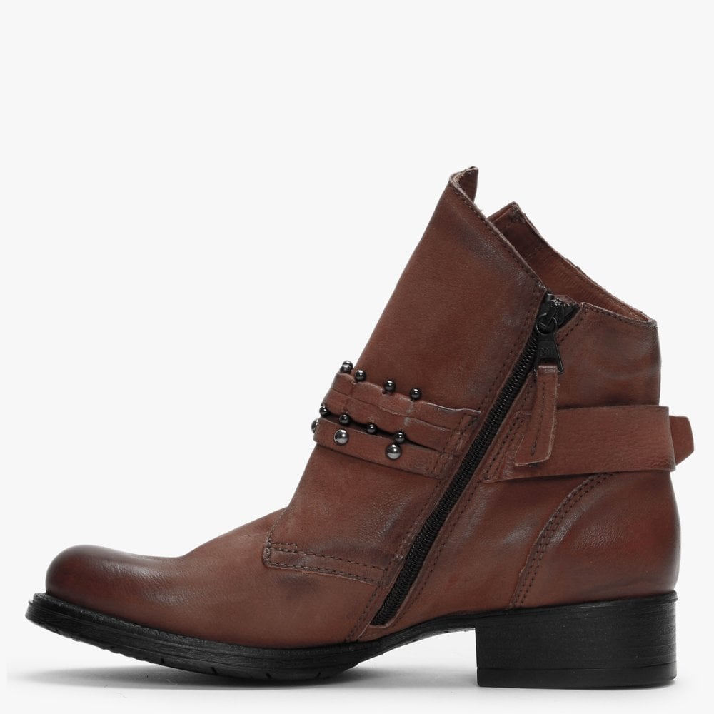 Madison Tan Leather Studded Strap Ankle Boots
