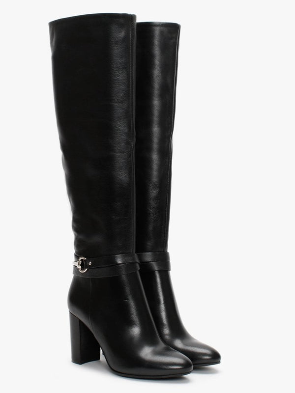 Lavlet Black Leather Stirrup Knee Boots