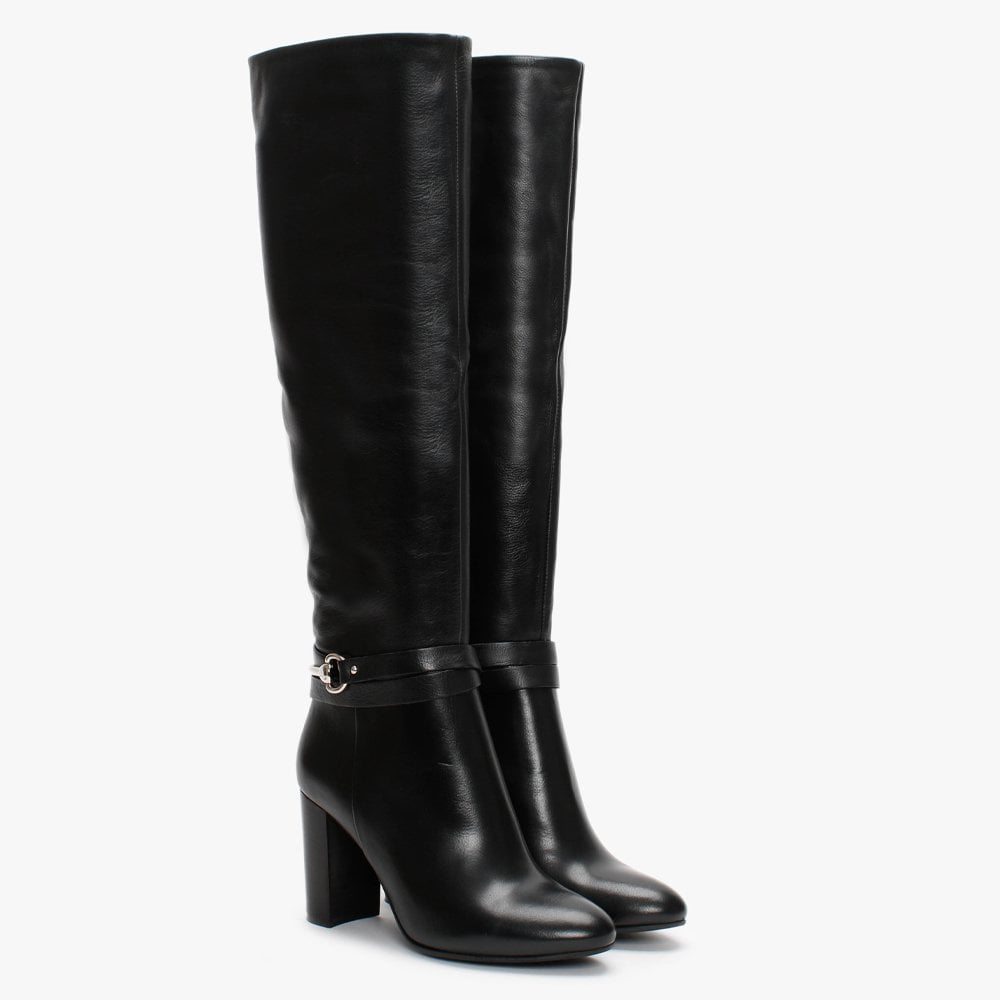 Lavlet Black Leather Stirrup Knee Boots