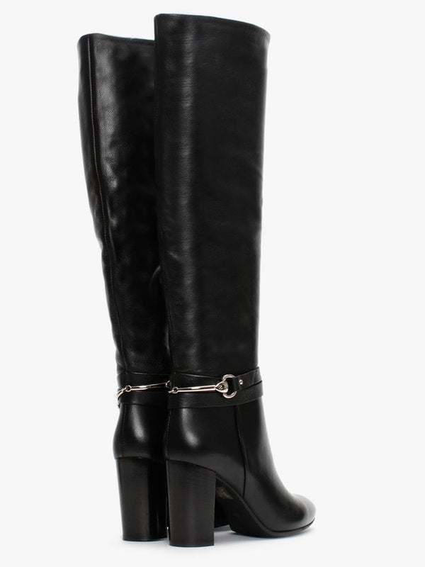 Lavlet Black Leather Stirrup Knee Boots