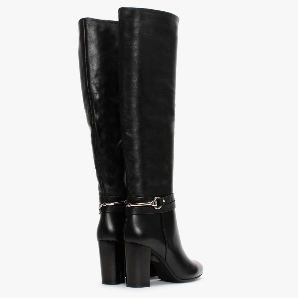 Lavlet Black Leather Stirrup Knee Boots