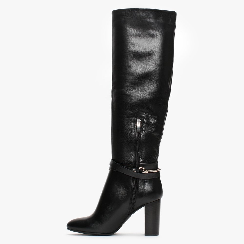Lavlet Black Leather Stirrup Knee Boots