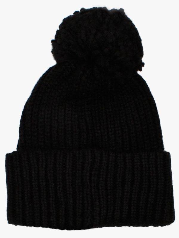 Chunky Rib Knit Black Pom Pom Beanie
