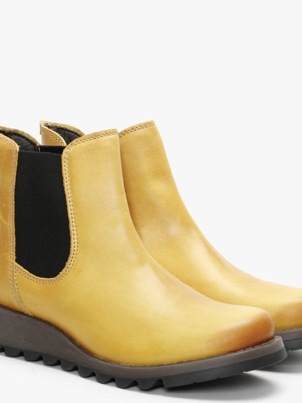 Salv Mustard Leather Wedge Chelsea Boots