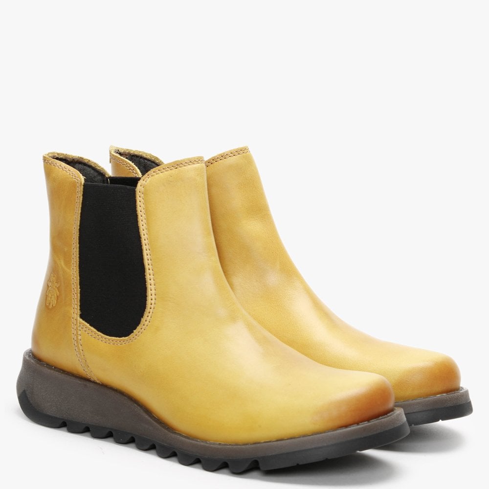 Salv Mustard Leather Wedge Chelsea Boots
