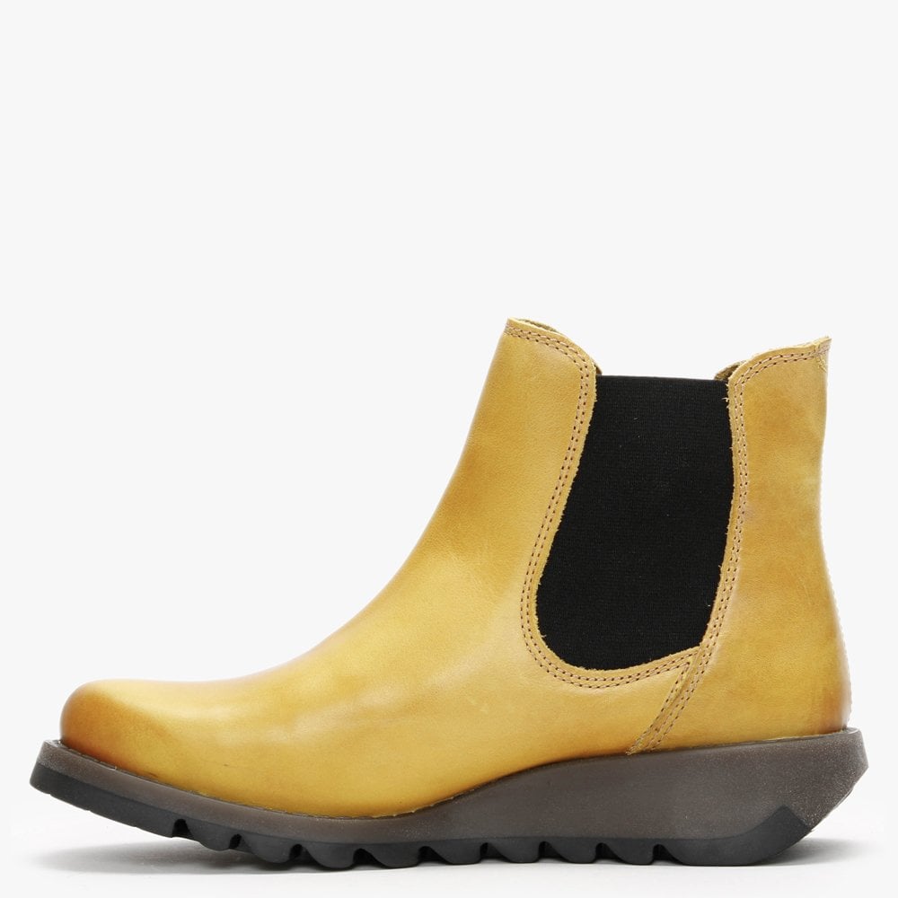 Salv Mustard Leather Wedge Chelsea Boots