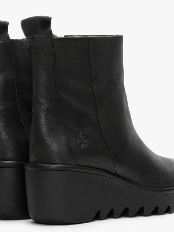 Bale Black Leather Wedge Ankle Boots