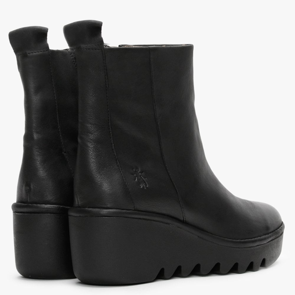 Bale Black Leather Wedge Ankle Boots
