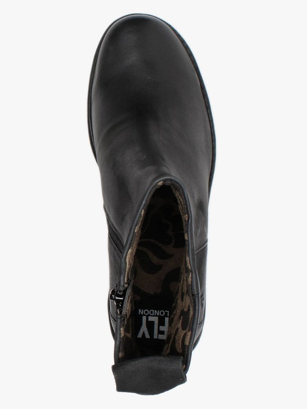 Bale Black Leather Wedge Ankle Boots