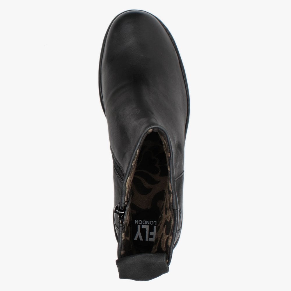Bale Black Leather Wedge Ankle Boots