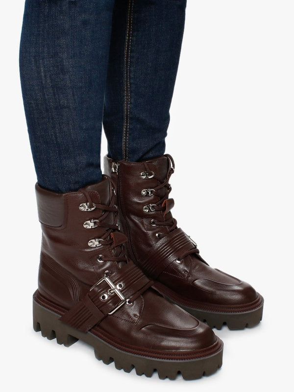 Elena Burgundy Leather Biker Boots