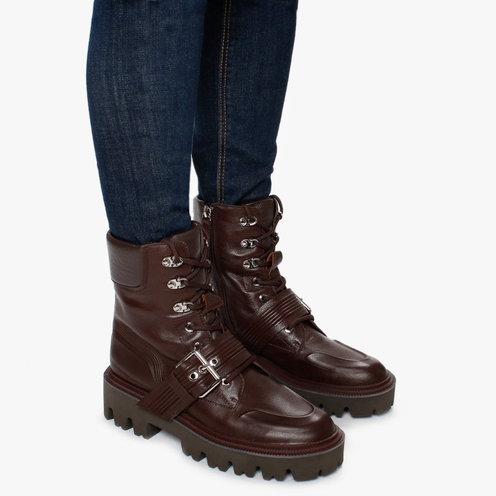 Elena Burgundy Leather Biker Boots